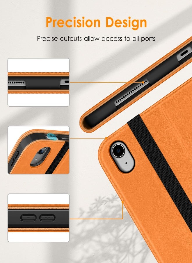 DTTO for iPad 10th Generation Case 10.9 Inch 2022, Premium Leather Business Folio Stand Cover with Pencil Holder - Auto Wake/Sleep and Multiple Viewing Angles, Orange - Image 5