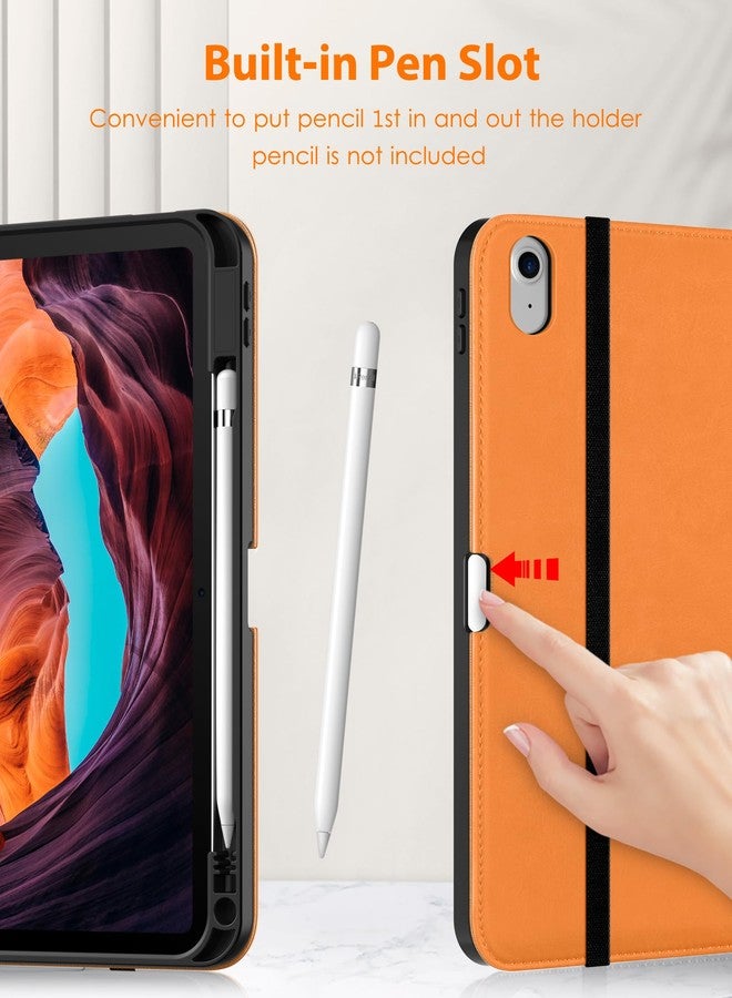 DTTO for iPad 10th Generation Case 10.9 Inch 2022, Premium Leather Business Folio Stand Cover with Pencil Holder - Auto Wake/Sleep and Multiple Viewing Angles, Orange - Image 4