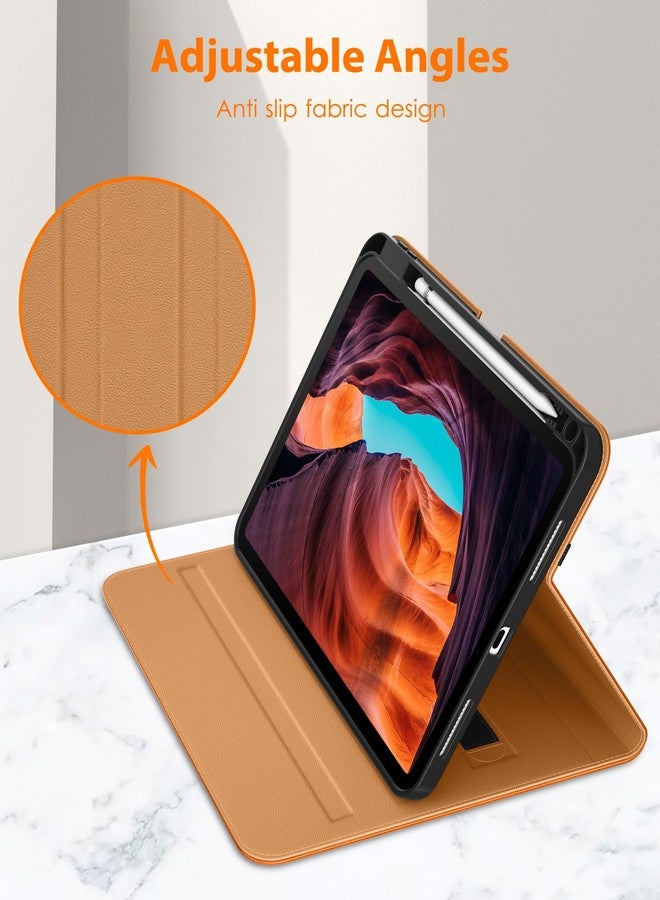 DTTO for iPad 10th Generation Case 10.9 Inch 2022, Premium Leather Business Folio Stand Cover with Pencil Holder - Auto Wake/Sleep and Multiple Viewing Angles, Orange - Image 3