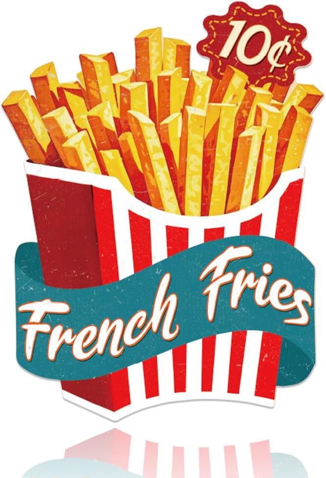 French Fries Tin Sign Retro Metal Wall Decor 10.6" x 13.7" French Fries Vintage Wall Art Poster for Home Fast Food Restaurant Cafe Bar Snack Kitchen Cinema Convenience Store Man Cave Decor - Image 1