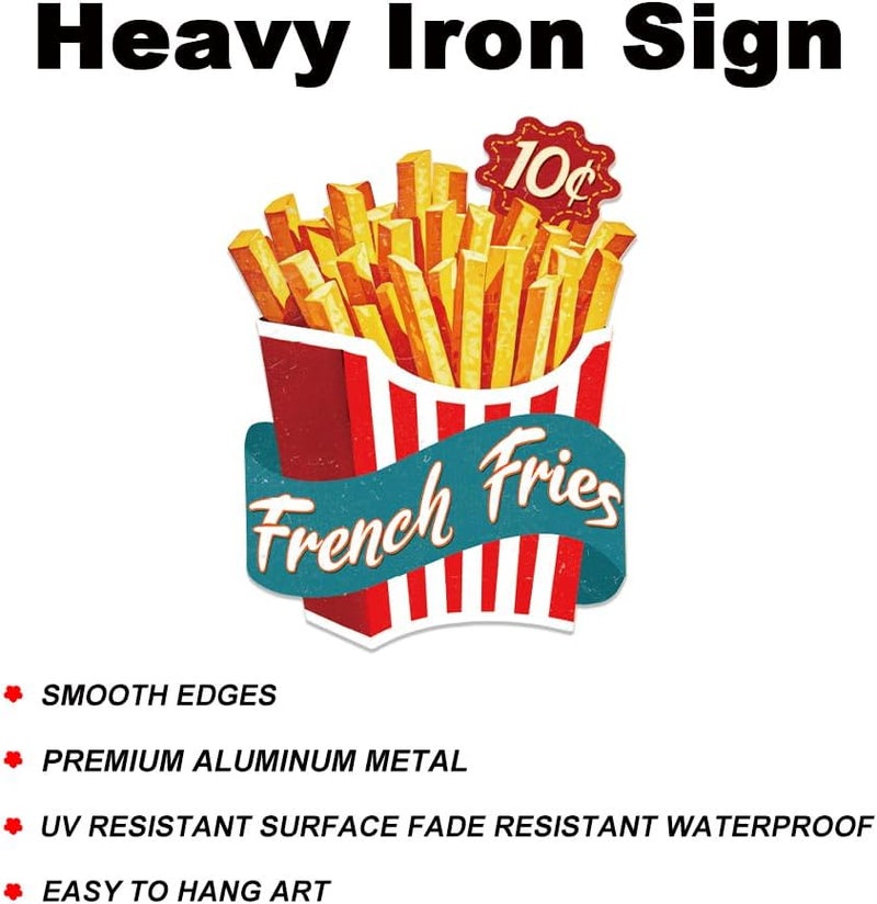 French Fries Tin Sign Retro Metal Wall Decor 10.6" x 13.7" French Fries Vintage Wall Art Poster for Home Fast Food Restaurant Cafe Bar Snack Kitchen Cinema Convenience Store Man Cave Decor - Image 3