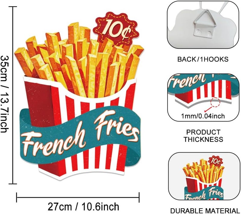 French Fries Tin Sign Retro Metal Wall Decor 10.6" x 13.7" French Fries Vintage Wall Art Poster for Home Fast Food Restaurant Cafe Bar Snack Kitchen Cinema Convenience Store Man Cave Decor - Image 2