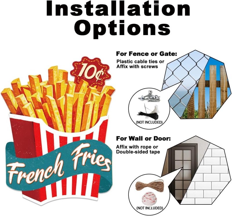 French Fries Tin Sign Retro Metal Wall Decor 10.6" x 13.7" French Fries Vintage Wall Art Poster for Home Fast Food Restaurant Cafe Bar Snack Kitchen Cinema Convenience Store Man Cave Decor - Image 4
