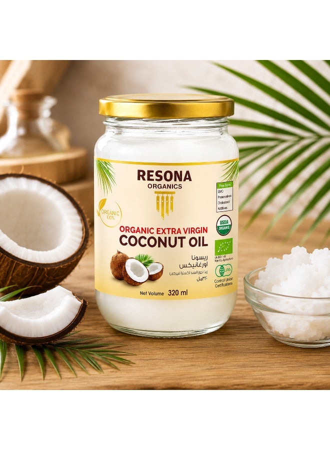 Resona Organics Organic Extra Virgin Coconut Oil, 320 ml Glass Jar - Image 2