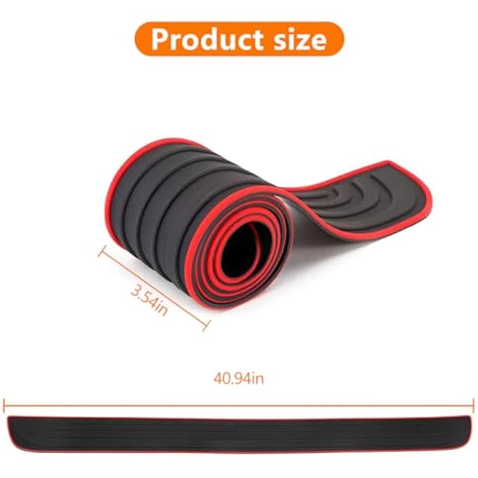 rayihni Car Rear Bumper Protector Guard, Anti-Scratch Rubber Automotive Trunk Sill Protective Strip, Non-Slip Vehicle Trunk Door Entry Protective Strips, Universal for Vehicles (Black/Red) - Image 2