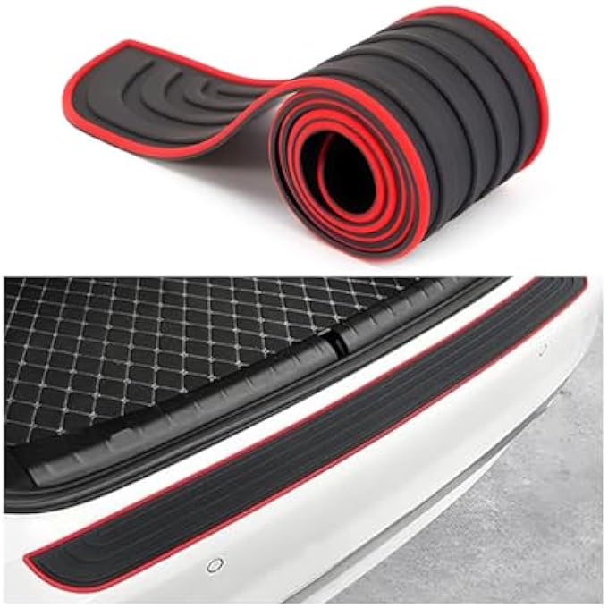 rayihni Car Rear Bumper Protector Guard, Anti-Scratch Rubber Automotive Trunk Sill Protective Strip, Non-Slip Vehicle Trunk Door Entry Protective Strips, Universal for Vehicles (Black/Red) - Image 1