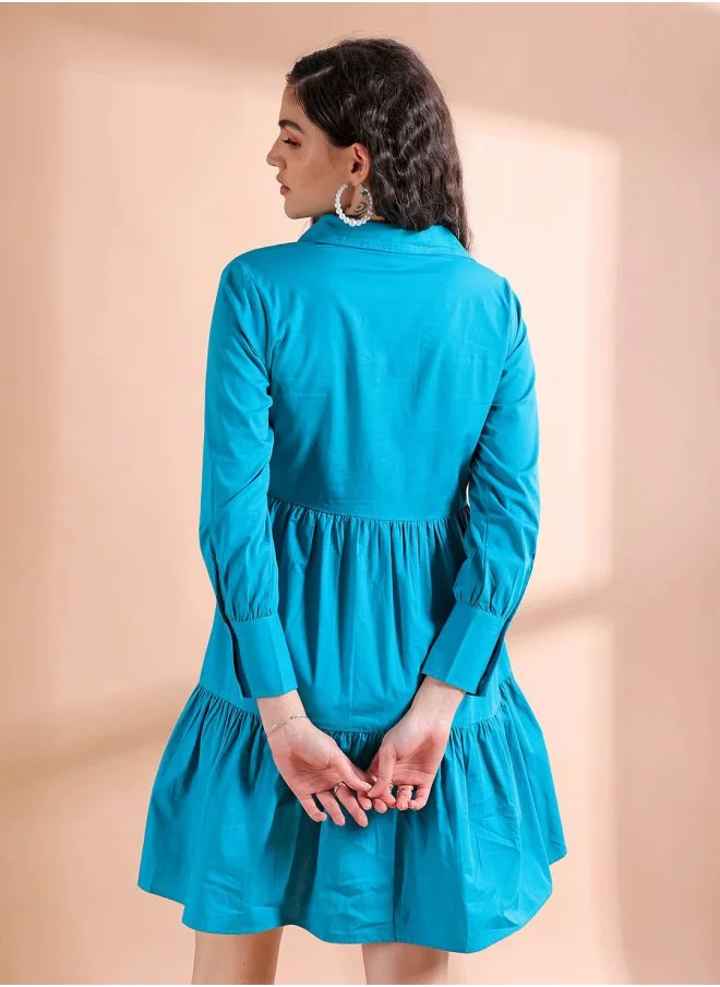 مرفوعة Women Fit and Flared Casual Solid Shirt Dress
