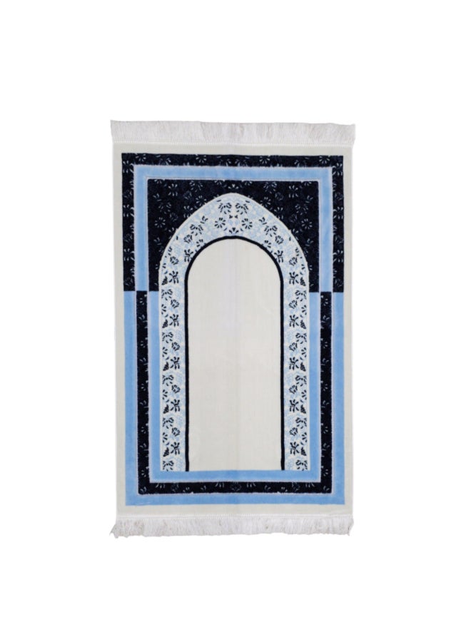 ريف سجادة صلاة إسلامية مخملية بطراز أرينو جودة فاخرة أزرق وأبيض 70 × 110 سم ARENNO104385BLU - Image 1