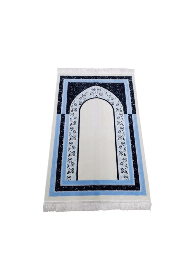 ريف سجادة صلاة إسلامية مخملية بطراز أرينو جودة فاخرة أزرق وأبيض 70 × 110 سم ARENNO104385BLU - Image 2