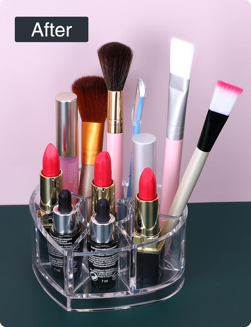 MOSIKER Acrylic Small Lipstick Organizer,Cosmetic Storage for Vanity,8 Slots Nifty Heart Shape Lip Gloss Display Stand Clear - Image 4