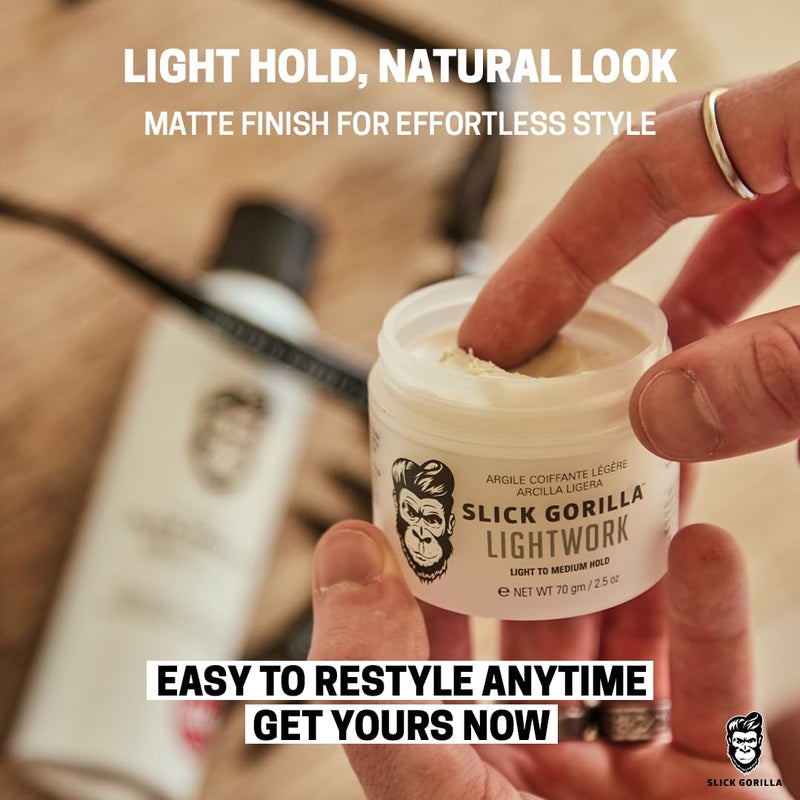 Slick Gorilla Lightwork Matte Hair Clay for Men 2.5 oz, Matte Finish, Flexible Hold, Lightweight Styling Clay, Water-Based, Natural Texture, Non-Greasy Grooming for Everyday Use - Image 3