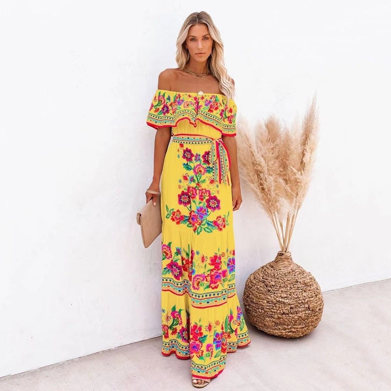 2024 Floral Off-Shoulder Maxi Dress Black Red  - Image 2