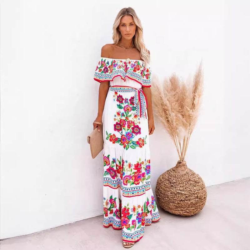 2024 Floral Off-Shoulder Maxi Dress Black Red  - Image 5
