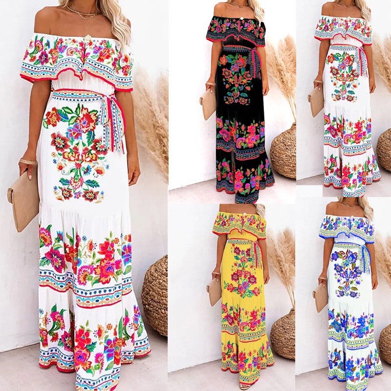 2024 Floral Off-Shoulder Maxi Dress Black Red  - Image 4