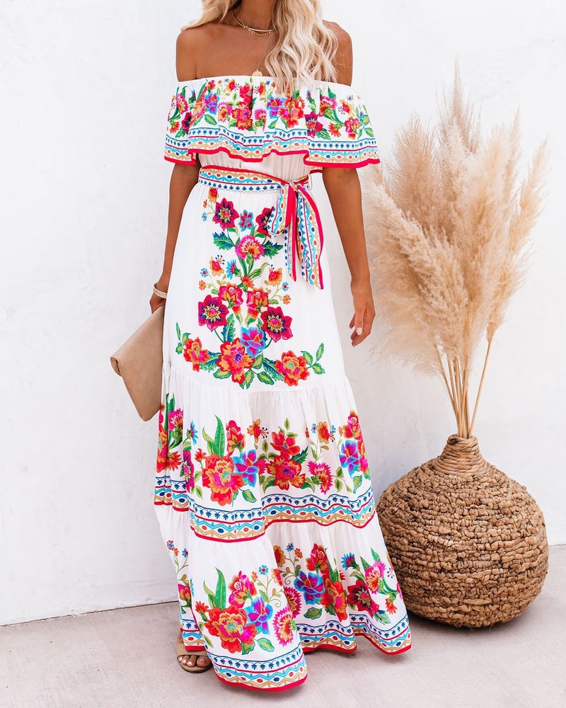 2024 Floral Off-Shoulder Maxi Dress Black Red  - Image 3