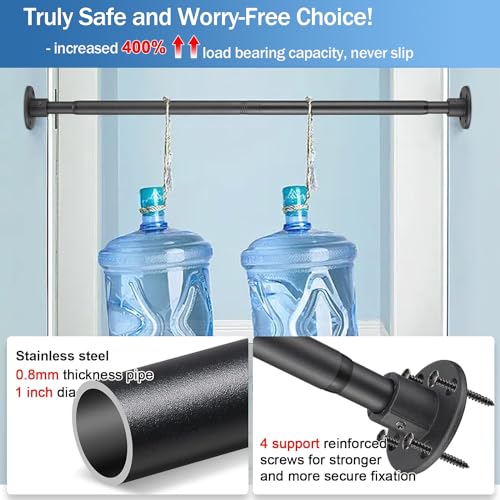 LAKEROD Heavy Duty Shower Rod - Industrial Shower Curtain Rod Wall Mounted for Bathroom,Closet,Room Divider,Outdoor Patio - 28 to 76"Adjustable Shower Pole - Matte Black - Image 2