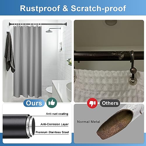 LAKEROD Heavy Duty Shower Rod - Industrial Shower Curtain Rod Wall Mounted for Bathroom,Closet,Room Divider,Outdoor Patio - 28 to 76"Adjustable Shower Pole - Matte Black - Image 4