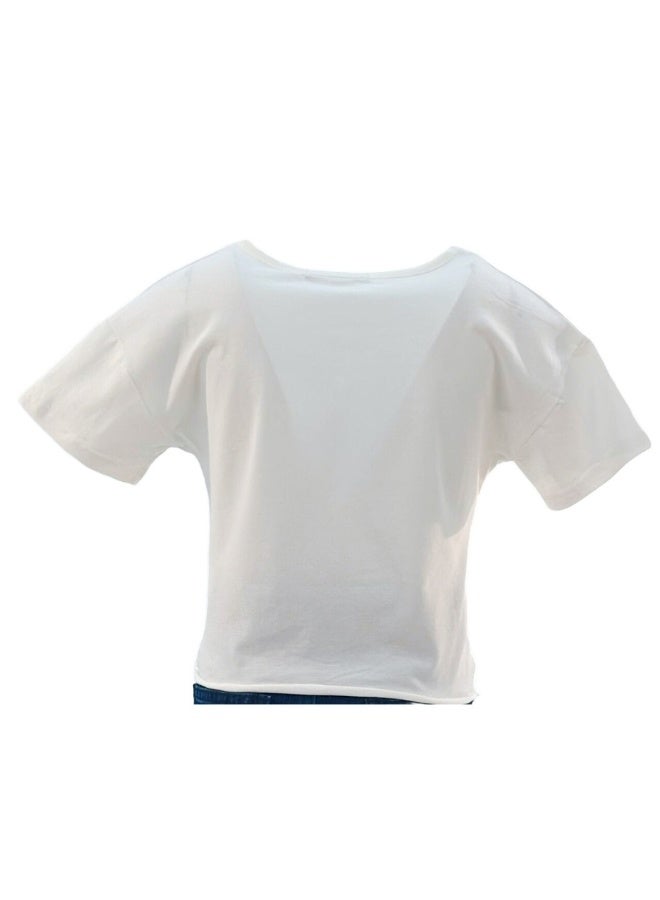 JOANNA JOANNA 23KY371B Girl's Front Tie With Have More Fun Print Round Neck Short Sleeve T-Shirt - White  - Image 3