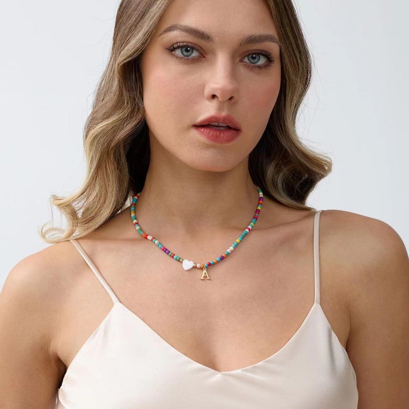 Stainless Steel Mixed Color Bead Alphabet Letter Necklace for Women - Image 1