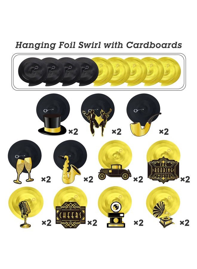 Containlol 30 Pieces Roaring 20s Swirls Party Decorations, Black Gold Hanging Spirals Streamer Retro Decor for Anniversary Birthday 1920s Vintage Jazz Flapper Wedding Party Supplies - Image 4