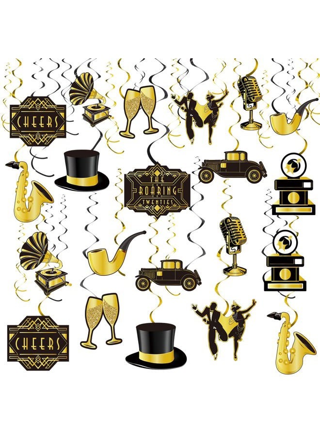 Containlol 30 Pieces Roaring 20s Swirls Party Decorations, Black Gold Hanging Spirals Streamer Retro Decor for Anniversary Birthday 1920s Vintage Jazz Flapper Wedding Party Supplies - Image 1