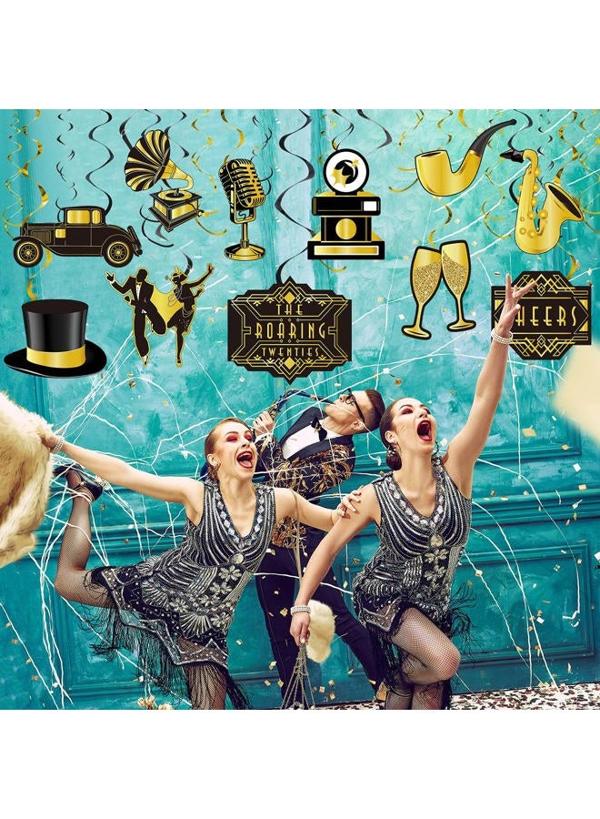 Containlol 30 Pieces Roaring 20s Swirls Party Decorations, Black Gold Hanging Spirals Streamer Retro Decor for Anniversary Birthday 1920s Vintage Jazz Flapper Wedding Party Supplies - Image 5