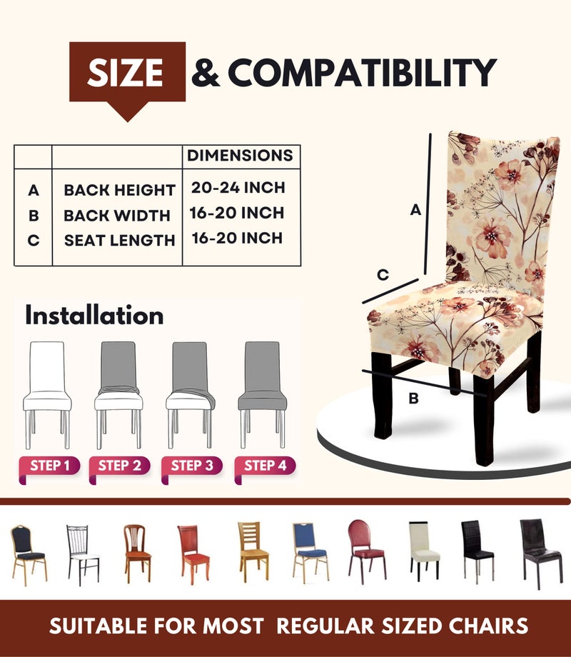BRIDA Stretchable Floral Geometric Printed Dining Chair Covers Frill Skirt Elastic Chair Seat Case Protector, Slipcovers (4 Chair Cover, Watercolor Leaves) - Image 5