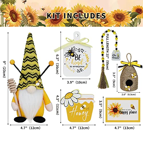 KnomeKo Bumble Bee Tray Decor Set, Gnome Tiered, Farmhouse Decor, Gnome Plush, 3 Signs, Bee Hive, Wood Garland, Rustic Kitchen Decor,Spring Summer Tray Décor, 6PCS - Image 4
