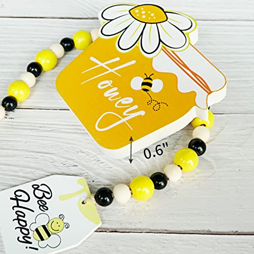 KnomeKo Bumble Bee Tray Decor Set, Gnome Tiered, Farmhouse Decor, Gnome Plush, 3 Signs, Bee Hive, Wood Garland, Rustic Kitchen Decor,Spring Summer Tray Décor, 6PCS - Image 5
