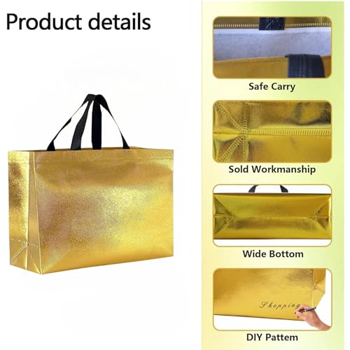Evafly Unisex Gift Shopping Bag Medium Size Pack of 5 : L17xW5xH12 inch|Resuable Non-Woven Shiny Metallic Laminated|Haldi Kumkum Return Gifts, Jute Bags for Return Gift For Birthday - Large Golden - Image 3