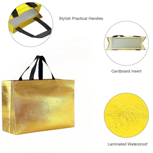 Evafly Unisex Gift Shopping Bag Medium Size Pack of 5 : L17xW5xH12 inch|Resuable Non-Woven Shiny Metallic Laminated|Haldi Kumkum Return Gifts, Jute Bags for Return Gift For Birthday - Large Golden - Image 4
