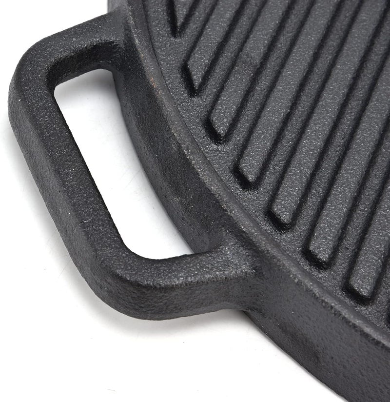 klarako Cast Iron Griddle Grill Pan, 11.8 Inch Double Sided Baking Tray Round Barbecue Pan Cooking Pan Home Outdoor Kitchen Utensils Bakeware for Gas Stovetop Open Flame Stove - Image 4