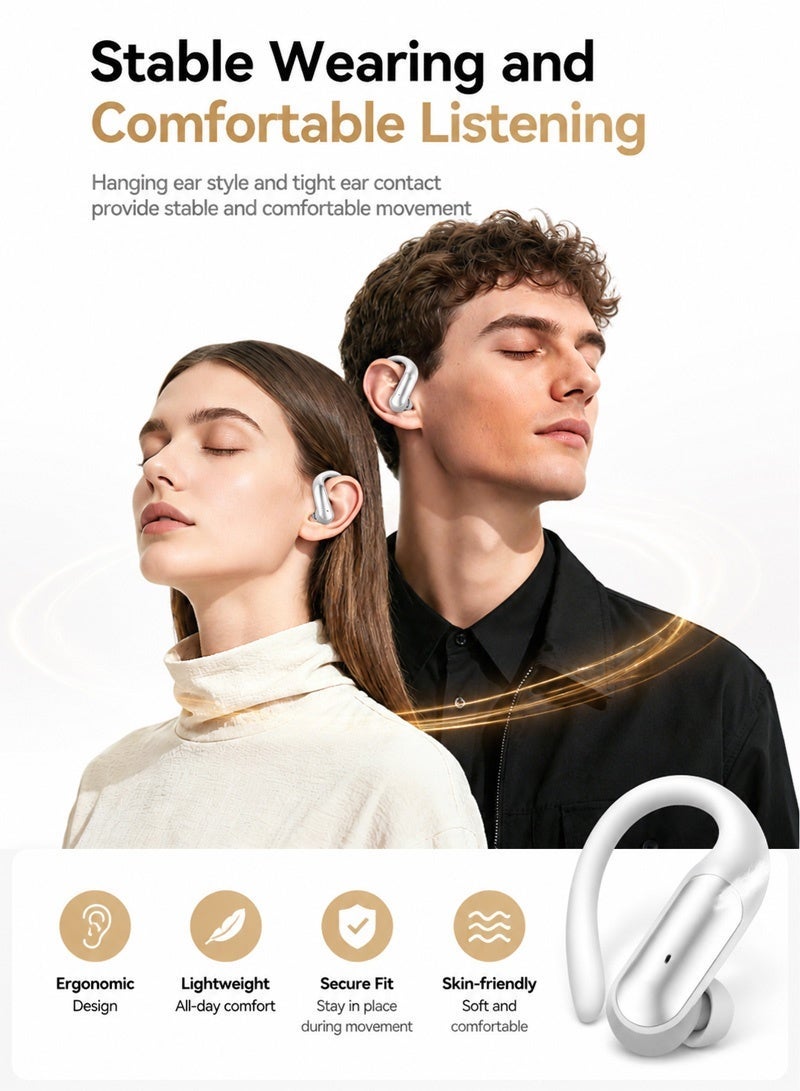 Bluetooth 6.0 Wireless Earbuds TWS Stereo Ear Clip Earphones 38ms Low Latency Gaming Mode HiFi Sound Noise Cancelling Mic Secure Fit Sports Headphones Silver - Image 3