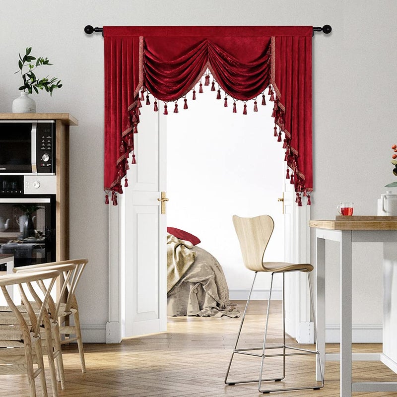 ELKCA Burgundy Red Valance for Festival Holiday Thick Chenille Window Curtains Valance for Living RoomRod PocketW691 Panel