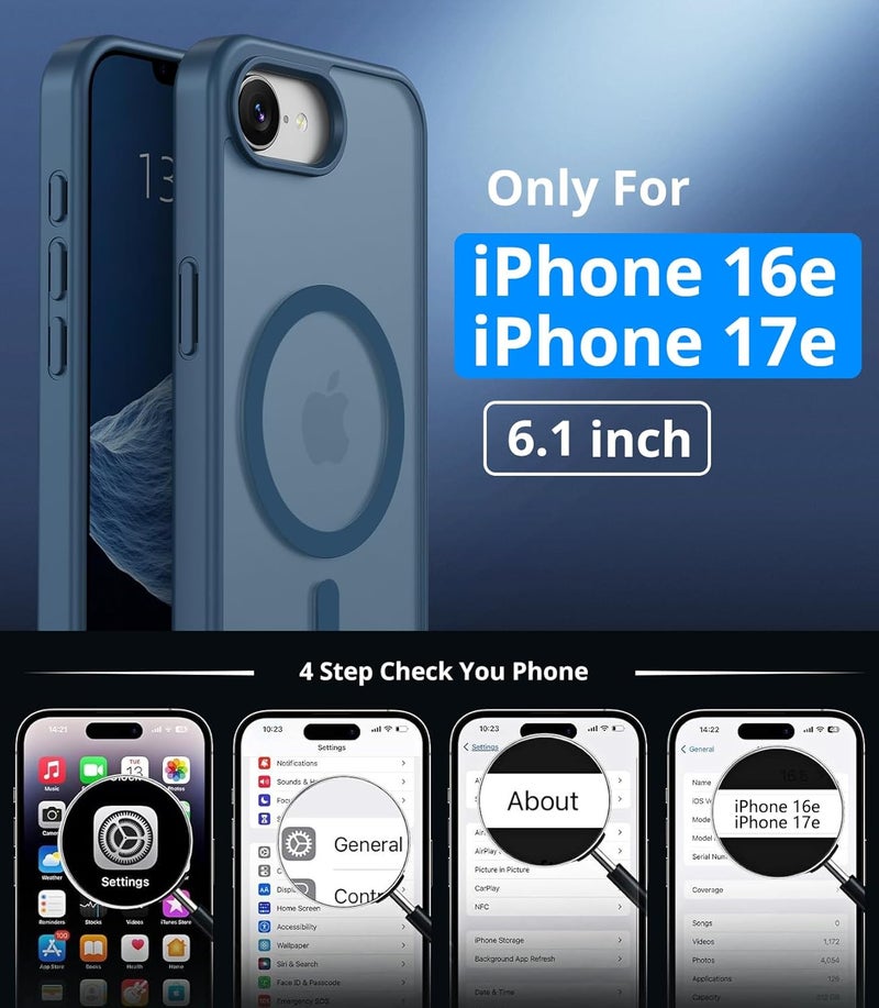 Vansdon Magnetic Case for iPhone 17e/ 16e with 1-Pack Tempered Glass Screen Protector, Compatible with MagSafe, Military-Grade Drop Protection, Slim Translucent Matte Shockproof Case - Royal Blue - Image 4