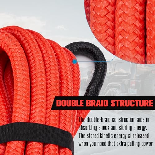 FieryRed Kinetic Recovery Rope Kit with 2 Soft Shackles, 1 Inch x 30 FT Tow Rope,Heavy Duty Offroad Snatch Strap for UTV, ATV, Truck, Car, Jeep, Tractor - Image 4