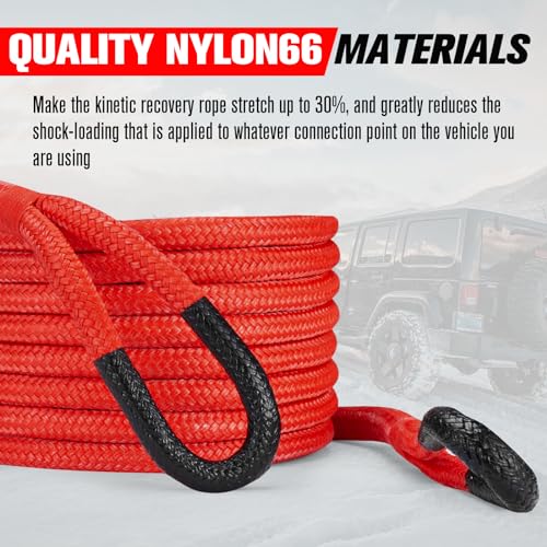 FieryRed Kinetic Recovery Rope Kit with 2 Soft Shackles, 1 Inch x 30 FT Tow Rope,Heavy Duty Offroad Snatch Strap for UTV, ATV, Truck, Car, Jeep, Tractor - Image 3