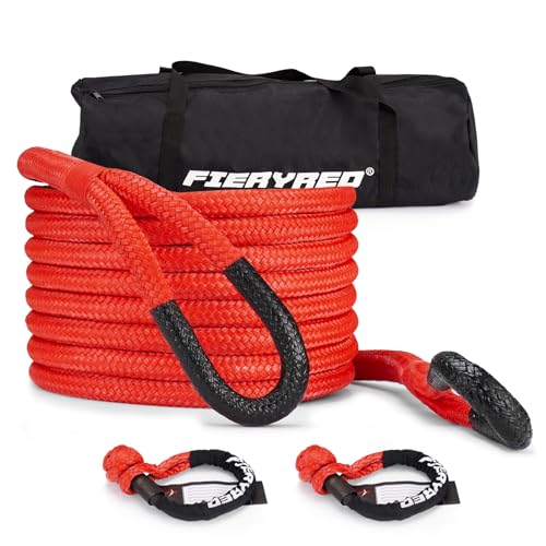 FieryRed Kinetic Recovery Rope Kit with 2 Soft Shackles, 1 Inch x 30 FT Tow Rope,Heavy Duty Offroad Snatch Strap for UTV, ATV, Truck, Car, Jeep, Tractor - Image 1
