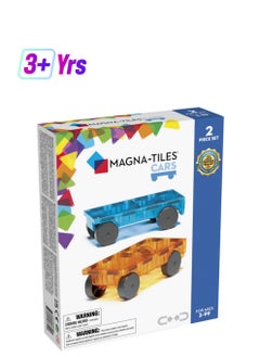 MAGNA-TILES Cars 2 Piece Expansion Set, Blue And Orange, Original 3d Magnetic Building Tiles, For Kids Ages 3+  - Image 1