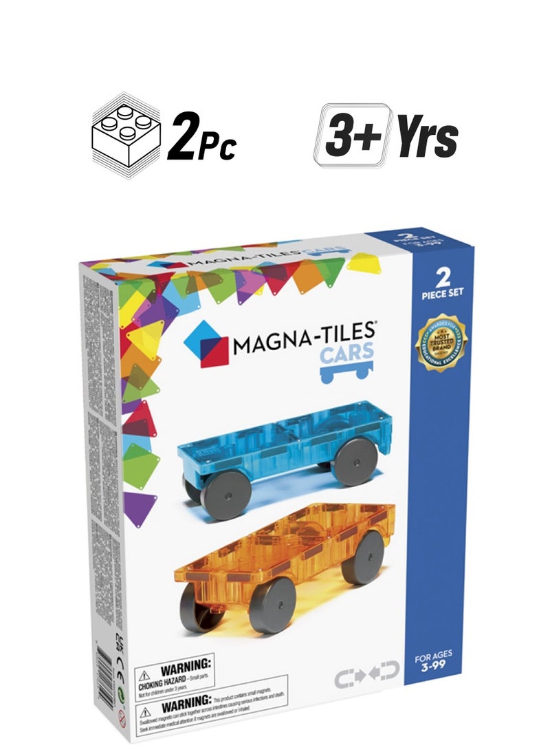 MAGNA-TILES Cars 2 Piece Expansion Set, Blue And Orange, Original 3d Magnetic Building Tiles, For Kids Ages 3+  - Image 1