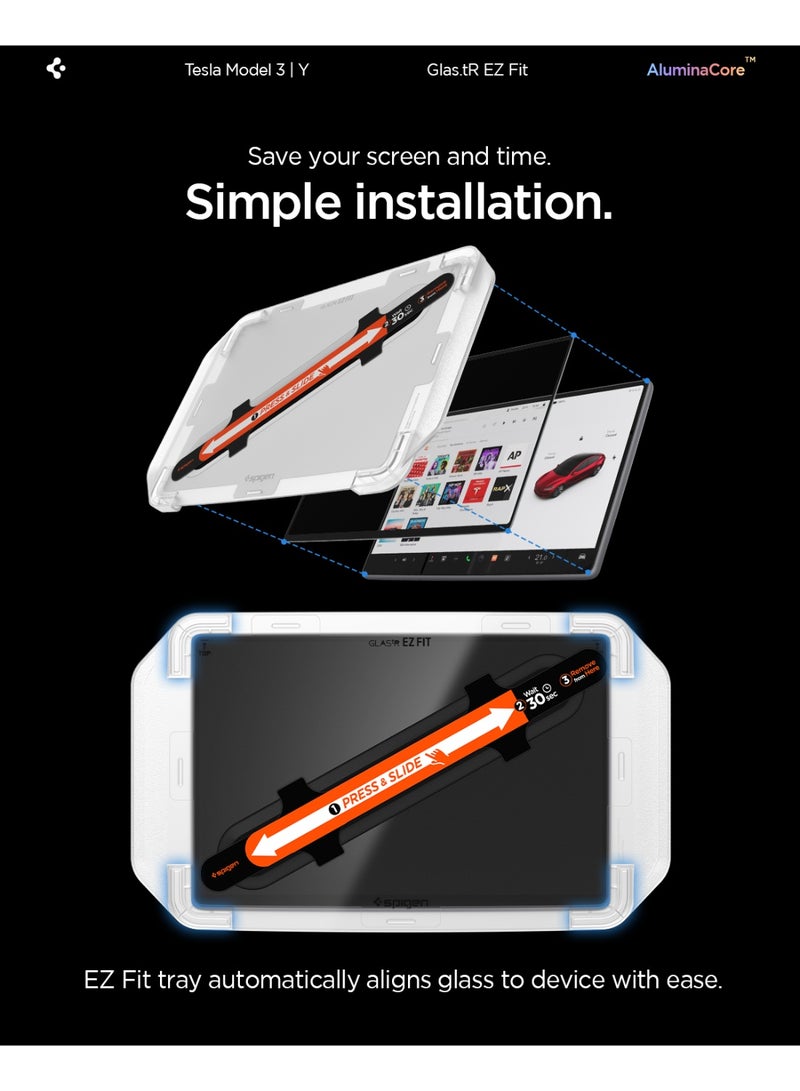 Spigen GLAStR EZ Fit for Tesla Model 3 (2026/2025/24) Highland and Model Y (2026/2025) Juniper Dashboard 15.4 inch Touch Screen Protector Tempered Glass - Crystal Clear - Image 5