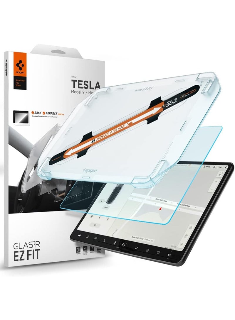 Spigen GLAStR EZ Fit for Tesla Model 3 (2026/2025/24) Highland and Model Y (2026/2025) Juniper Dashboard 15.4 inch Touch Screen Protector Tempered Glass - Crystal Clear - Image 1