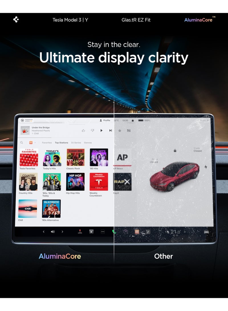 Spigen GLAStR EZ Fit for Tesla Model 3 (2026/2025/24) Highland and Model Y (2026/2025) Juniper Dashboard 15.4 inch Touch Screen Protector Tempered Glass - Crystal Clear - Image 4