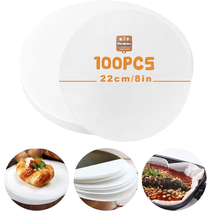PureBake PureBake Premium Butter Paper SheetParchment Paper Round Shape Of 8 Inch Pack Of 100 Pcs The Baking Paper Can Be Used For Cake Rolls Suitable For Microwave Oven Otg Airfryer Medium