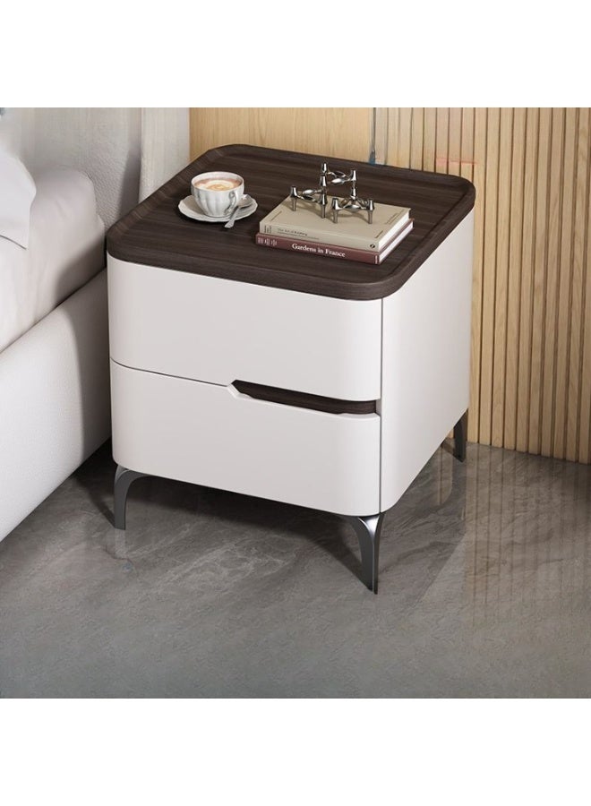 أيه دابليو دي طاولة سرير جانبية حديثة مع أدراج تخزين، سطح خشبي بلون أبيض وبني غامق، كومدينة غرفة نوم بعرض 50 سم - Image 1