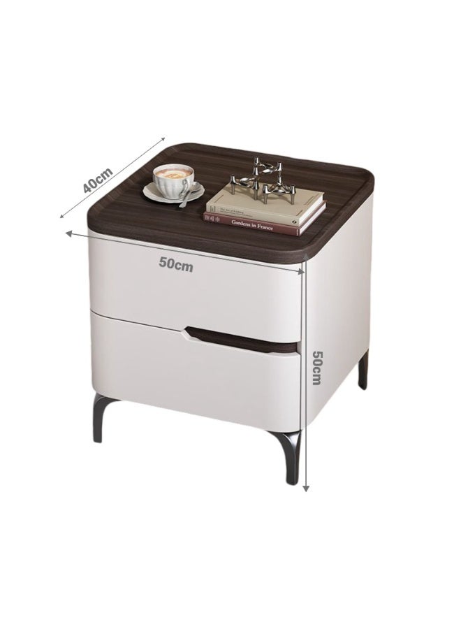 أيه دابليو دي طاولة سرير جانبية حديثة مع أدراج تخزين، سطح خشبي بلون أبيض وبني غامق، كومدينة غرفة نوم بعرض 50 سم - Image 2