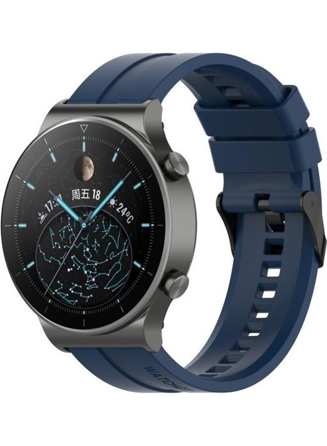 NIBEMINENT Silicone Replacement Strap Watchband with Black Steel Buckle For Huawei Watch GT 2 Pro Dark Blue/Black - Image 4