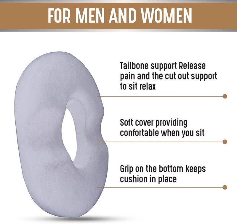 Lexia Donut Pillow Tailbone Seat Cushion - Orthopedic Design Coccyx Memory Foam Pillow Pain Relief for Hemorrhoid, Pregnancy Post Natal, Surgery, Sciatica & Relieves Tailbone Pressure Car Or Office Chair - Image 2