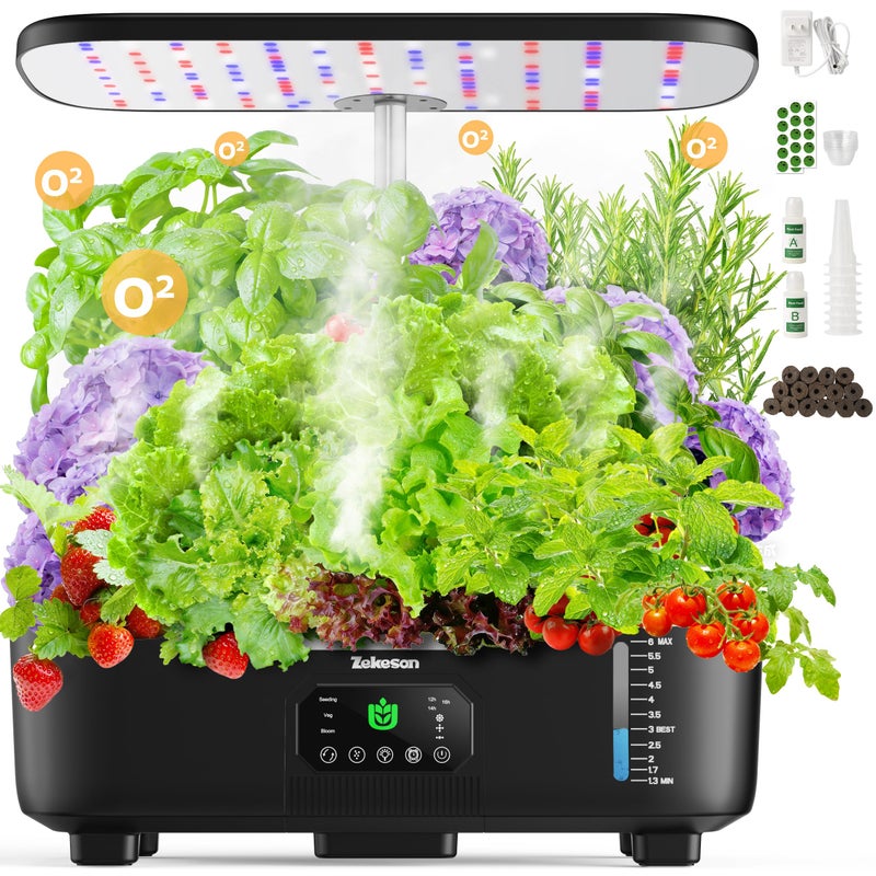 Zekeson Misting Hydroponic Growing System Kit 15Pods Indoor Smart Herb Garden Planter with LCD Touch Panel 6L Large Tank for HerbVegetablesFlowersFruitsGardening Gifts for Women Men BeginnersBlack - Image 2