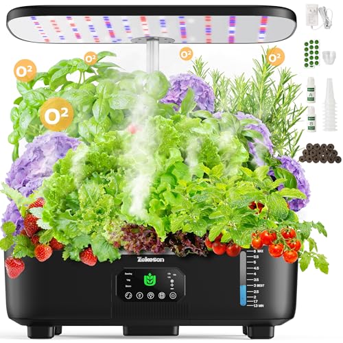 Zekeson Misting Hydroponic Growing System Kit 15Pods Indoor Smart Herb Garden Planter with LCD Touch Panel 6L Large Tank for HerbVegetablesFlowersFruitsGardening Gifts for Women Men BeginnersBlack - Image 1
